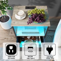 Tutotak Led End Table With Charging Station Nightstand With Cloth Drawer Side Table With 1 Usb Port And 1 Typec Port Set Of