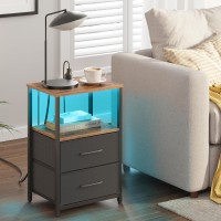 Tutotak Led End Table With Charging Station Nightstand With Cloth Drawer Side Table With 1 Usb Port And 1 Typec Port Set Of