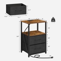 Tutotak Led End Table With Charging Station Nightstand With Cloth Drawer Side Table With 1 Usb Port And 1 Typec Port Set Of