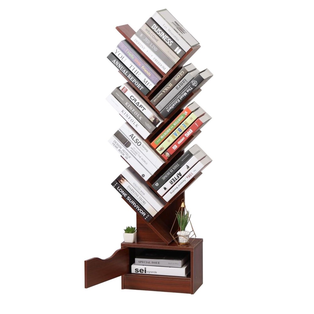 saiuwa Tree Bookshelf,9 Tier Tall Bookcase with Drawer,Modern Bookshelves Organizer,Free Standing Tree Bookcase,Utility Organizer Shelves for Home Office,Living Room,Bedroom