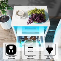 Tutotak Led End Table With Charging Station Nightstand With Cloth Drawer Side Table With 1 Usb Port And 1 Typec Port Set Of