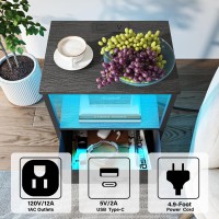 Tutotak Led End Table With Charging Station Nightstand With Cloth Drawer Side Table With 1 Usb Port And 1 Typec Port Set Of