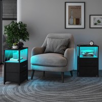 Tutotak Led End Table With Charging Station Nightstand With Cloth Drawer Side Table With 1 Usb Port And 1 Typec Port Set Of