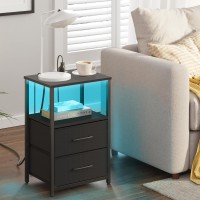 Tutotak Led End Table With Charging Station Nightstand With Cloth Drawer Side Table With 1 Usb Port And 1 Typec Port Set Of