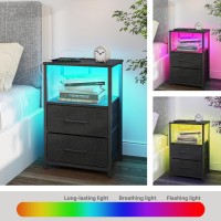 Tutotak Led End Table With Charging Station Nightstand With Cloth Drawer Side Table With 1 Usb Port And 1 Typec Port Set Of