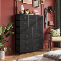 Wlive Tall Black Dresser For Bedroom Furniture Fabric Dressers Storage Tower With 15 Deep Drawers Dresser For Closet Hallway