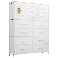 Wlive Tall White Dresser For Bedroom Furniture Fabric Dressers Storage Tower With 15 Deep Drawers Dresser For Closet Hallway