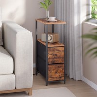 Tutotak Small Narrow End Table With Charging Station Set Of 2 Side Table With Outlets Nightstand With 2 Cloth Drawers Couch