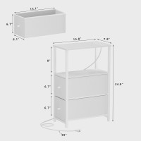 Tutotak Small Narrow End Table With Charging Station Set Of 2 Side Table With Outlets Nightstand With 2 Cloth Drawers Couch