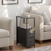 Tutotak Small Narrow End Table With Charging Station Set Of 2 Side Table With Outlets Nightstand With 2 Cloth Drawers Couch