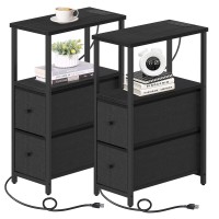 Tutotak Small Narrow End Table With Charging Station Set Of 2 Side Table With Outlets Nightstand With 2 Cloth Drawers Couch