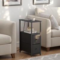 Tutotak Small Narrow End Table With Charging Station Set Of 2 Side Table With Outlets Nightstand With 2 Cloth Drawers Couch