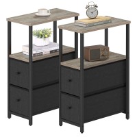 Tutotak Small Narrow End Table Set Of 2 Side Table Nightstand With 2 Cloth Drawers Couch Table For Living Room Bedroom Be