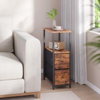 Tutotak Small Narrow End Table Set Of 2 Side Table Nightstand With 2 Cloth Drawers Couch Table For Living Room Bedroom Be