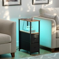 Tutotak Small Narrow Led End Table With Charging Station Side Table Outlets Nightstand With 2 Cloth Drawers Set Of 2 Couch T