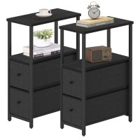 Tutotak Small Narrow End Table Set Of 2 Side Table Nightstand With 2 Cloth Drawers Couch Table For Living Room Bedroom Be