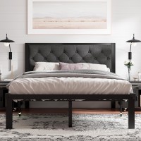 Feonase Queen Size Metal Bed Frame Heavyduty Platform Bed Frame With Linen Upholstered Headboard 12 Underbed Space Steel