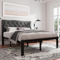 Feonase Queen Size Metal Bed Frame Heavyduty Platform Bed Frame With Linen Upholstered Headboard 12 Underbed Space Steel