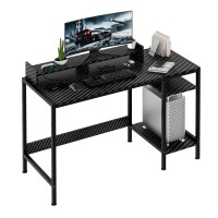 Minosys Computer Desk 47 Inch Home Office Desk With Storage Carbon Surface Black Gaming Desk With Monitor Stand Modern Simpl