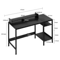 Minosys Computer Desk 47 Inch Home Office Desk With Storage Carbon Surface Black Gaming Desk With Monitor Stand Modern Simpl