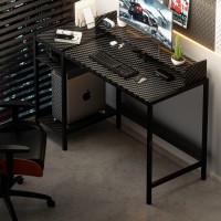 Minosys Computer Desk 47 Inch Home Office Desk With Storage Carbon Surface Black Gaming Desk With Monitor Stand Modern Simpl