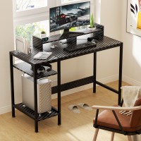 Minosys Computer Desk 47 Inch Home Office Desk With Storage Carbon Surface Black Gaming Desk With Monitor Stand Modern Simpl