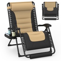 Slendor Oversized Padded Zero Gravity Chair 29Inch Xl Reclining Camping Lounge Chair With Large Cup Holder Footrest Reclinin