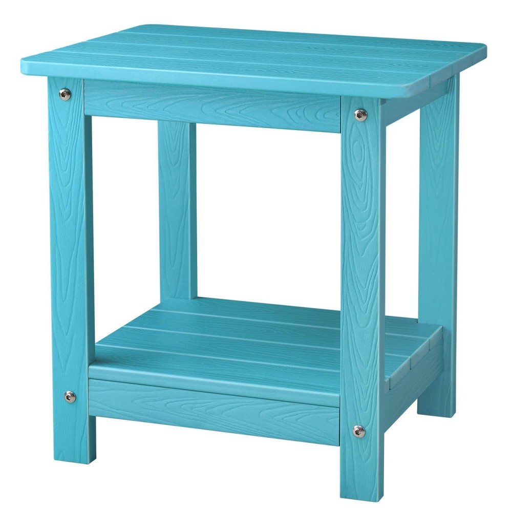 Onbrill Adirondack Outdoor Side Table Hdps Patio End Table With Storage Weather Resistant For Patio Pool Porch Garden Blue