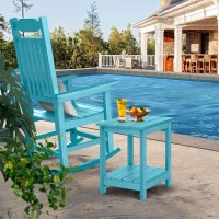 Onbrill Adirondack Outdoor Side Table Hdps Patio End Table With Storage Weather Resistant For Patio Pool Porch Garden Blue