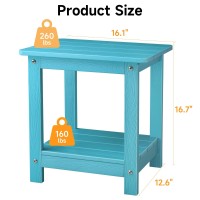 Onbrill Adirondack Outdoor Side Table Hdps Patio End Table With Storage Weather Resistant For Patio Pool Porch Garden Blue