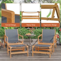 Greesum 4 Piece Furniture Outdoor Acacia Wood Chair With Ottoman For Porch Balcony Deck Patio Backyard Gray