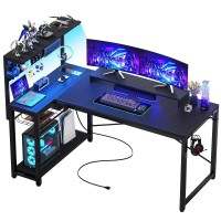 Homieasy Small Gaming Desk With Power Outlets Pegboard Led Light 51 Inch L Shaped Computer Desk With Monitor Stand Storage Shel