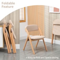 Homefun Folding Chairs With Cushion Padded Folding Chiars 4 Pack - Wooden Folding Dining Chairs With Removable Cover Foldable Extra Chair For Guests Kitchen Office Wedding Party Picnic, Khaki
