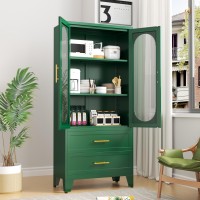 Paofin Kitchen Pantry Storage Cabinet With 2 Acrylic Doors 2 Drawers 2 Adjustable Shelves Freestanding Cupboard Versatile Meta