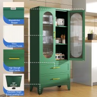 Paofin Kitchen Pantry Storage Cabinet With 2 Acrylic Doors 2 Drawers 2 Adjustable Shelves Freestanding Cupboard Versatile Meta