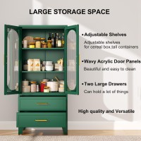 Paofin Kitchen Pantry Storage Cabinet With 2 Acrylic Doors 2 Drawers 2 Adjustable Shelves Freestanding Cupboard Versatile Meta