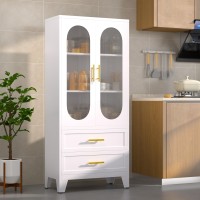 Paofin Kitchen Pantry Storage Cabinet With 2 Acrylic Doors 2 Drawers 2 Adjustable Shelves Freestanding Cupboard Versatile Meta