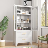 Paofin Kitchen Pantry Storage Cabinet With 2 Acrylic Doors 2 Drawers 2 Adjustable Shelves Freestanding Cupboard Versatile Meta