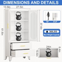 Paofin Kitchen Pantry Storage Cabinet With 2 Acrylic Doors 2 Drawers 2 Adjustable Shelves Freestanding Cupboard Versatile Meta