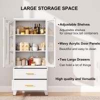 Paofin Kitchen Pantry Storage Cabinet With 2 Acrylic Doors 2 Drawers 2 Adjustable Shelves Freestanding Cupboard Versatile Meta