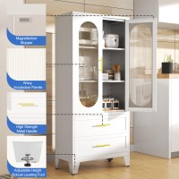 Paofin Kitchen Pantry Storage Cabinet With 2 Acrylic Doors 2 Drawers 2 Adjustable Shelves Freestanding Cupboard Versatile Meta