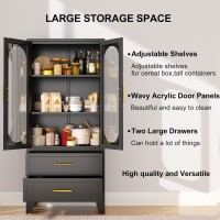 Paofin Kitchen Pantry Storage Cabinet With 2 Acrylic Doors 2 Drawers 2 Adjustable Shelves Freestanding Cupboard Versatile Stor