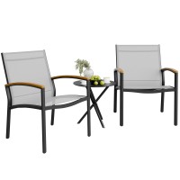 Shintenchi 3 Pieces Patio Bistro Sets Outdoor Textilene Fabric Conversation Bistro Set Textilene Fabric Front Porch Chairs Sma