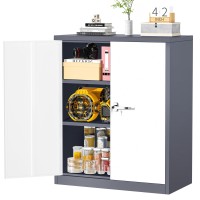 Greenvelly Metal Storage Cabinet 42 Steel Locking Cabinet With Doors And Shelves White Gray Metal Utility Cabinet Garage Ca