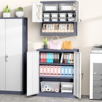 Greenvelly Metal Storage Cabinet 42 Steel Locking Cabinet With Doors And Shelves White Gray Metal Utility Cabinet Garage Ca