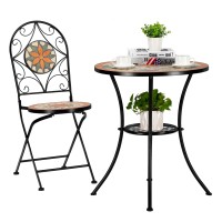 Vingli Garden Patio Mosaic Table Outdoor Bistro Black Iron Frame 236 Round End Table Accent Table