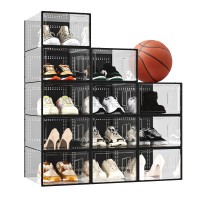 Zzczz Xlarge Shoe Storage Boxes 12 Pack Shoe Organizer For Closet Clear Plastic Substitute Shoe Rack Foldable Durable Fit Fo