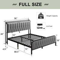 Feonase Velvet Full Size Bed Frame With Fast Charging Station Full Metal Platform Beds With Upholstered Headboard & Footboard 12