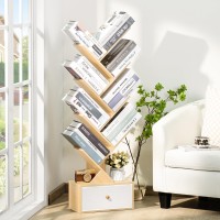 Sheepam 8 Tier Tree Bookshelf With Drawer Free Standing Wood Bookcase For Narrow Space Storage Organizer Bookshelves For Books