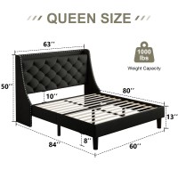 Feonase Queen Bed Frame With Luxury Wingback And Fast Charging Station Upholstered Button Tufted Storage Headboard Platform Bed